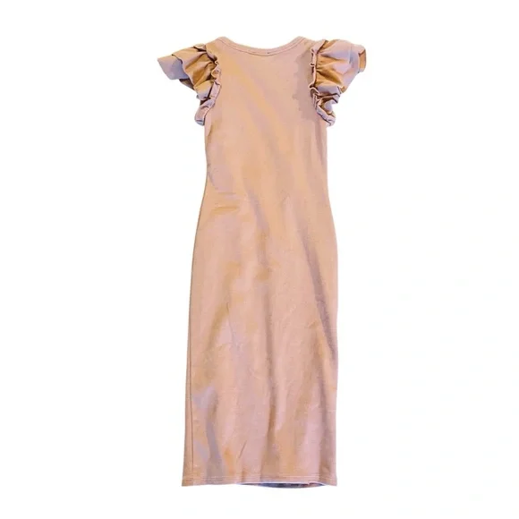 Express Tannish Pink Midi Dress with Ruffle Sleeves - Picture 2 of 5